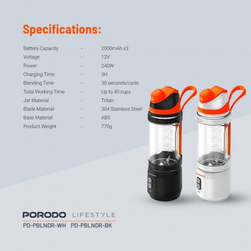 فروشگاه آنلاین نخلینو   - شیکر قابل حمل پرودو Porodo Lifestyle Dual Spin